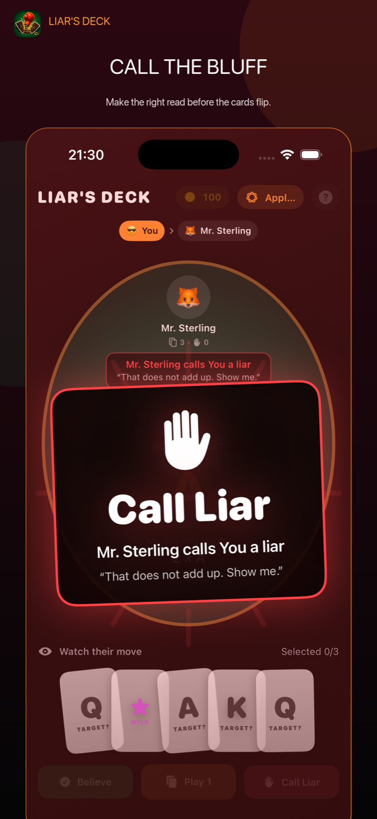 A red Call Liar action appears on the table
